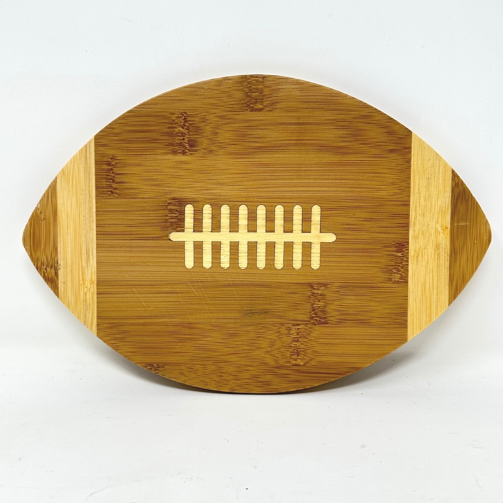 Football Shaped Bamboo Wood Cutting Board Serving Tray Game Day Tailgate Decor